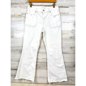 Hapily Grey Womens 30 White High Rise Flare Fray Hem Retro Casual Denim Jeans